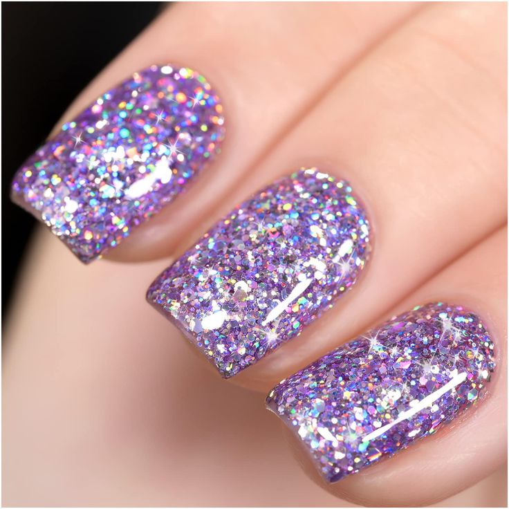 Dazzling Sparkly Purple Nails with Iridescent Glitter for a Festive Look