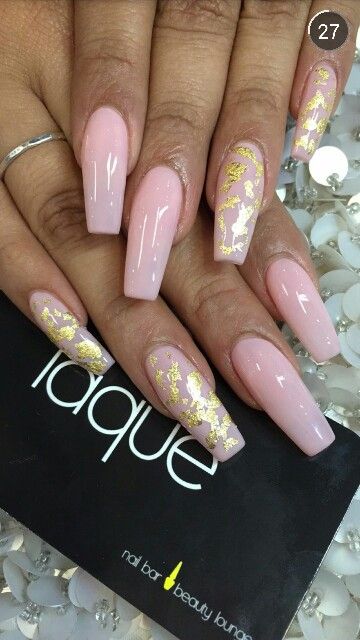 Chic Soft Pink and Gold Foil Nail Design for Elegant Occasions