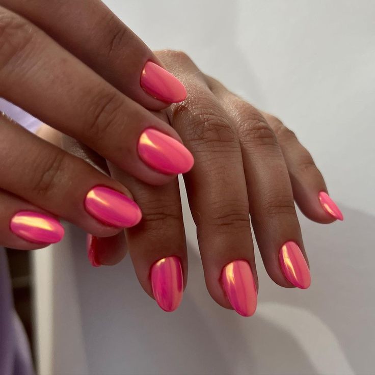 Chic Gradient Pink Nail Art with Metallic Glossy Finish for a Bold Statement.