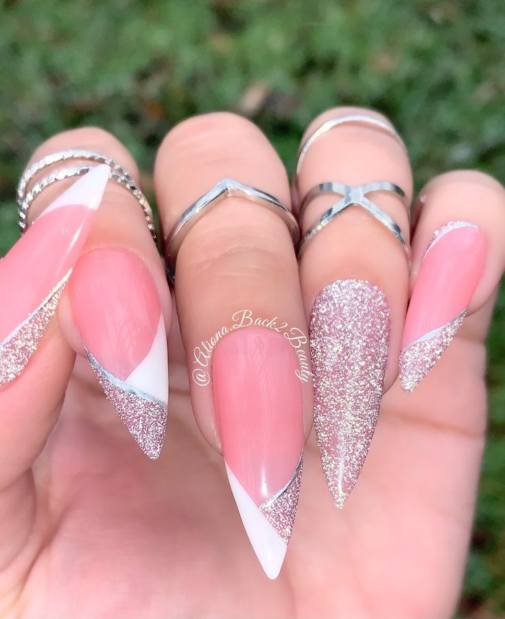 Chic Elegant Nail Design with Soft Pink and Glitter Accents