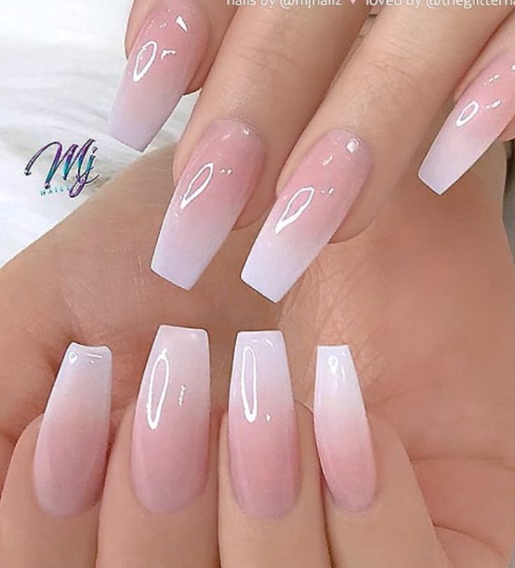 Elegant Ombre Nail Design: Light Pink to Translucent White Gradient with Glossy Finish