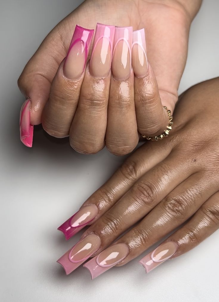 Chic Ombre French Tip Nail Design in Soft Pink and Nude.