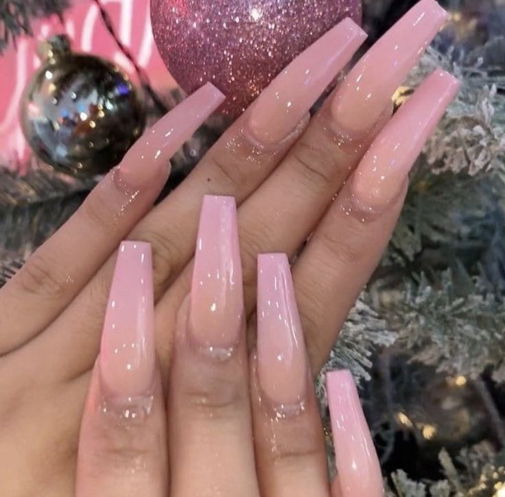 Elegant Glossy Long Square Nails in Soft Pink for a Chic Look