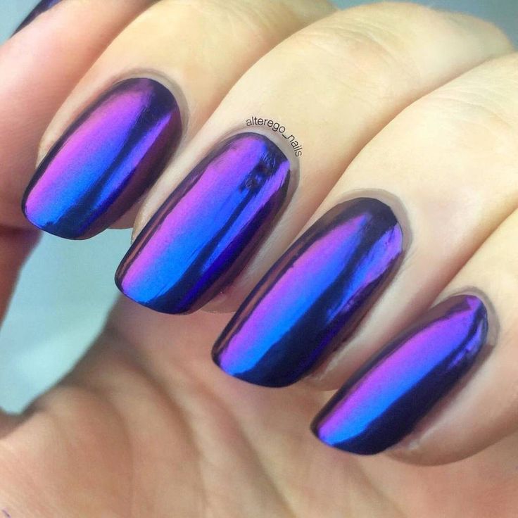 Stunning Vibrant Metallic Nail Design with Striking Purple and Blue Hues for a Glamorous Finish.