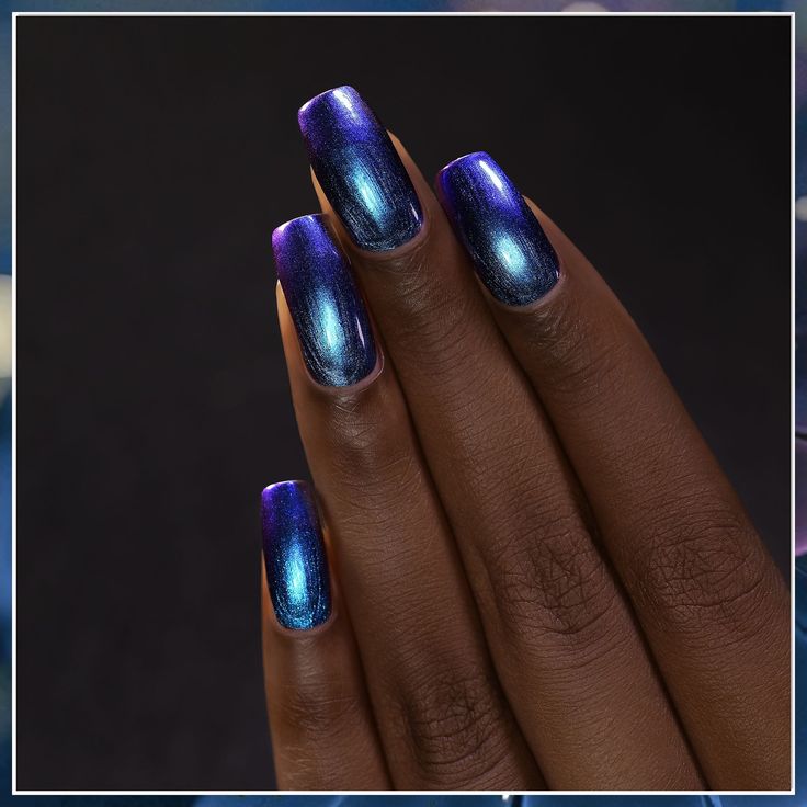 Stunning Metallic Gradient Nails: Deep Blues and Purples for a Bold, Elegant Statement.