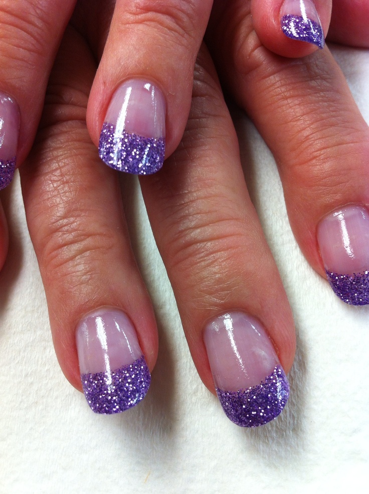 Stunning Glittery Purple French Tips: A Playful Glam Nail Design for Any Occasion.