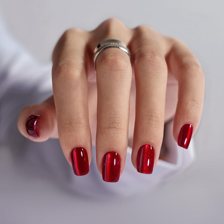 Elegant Glossy Red Nail Design with Striking Shade Combination for Any Occasion