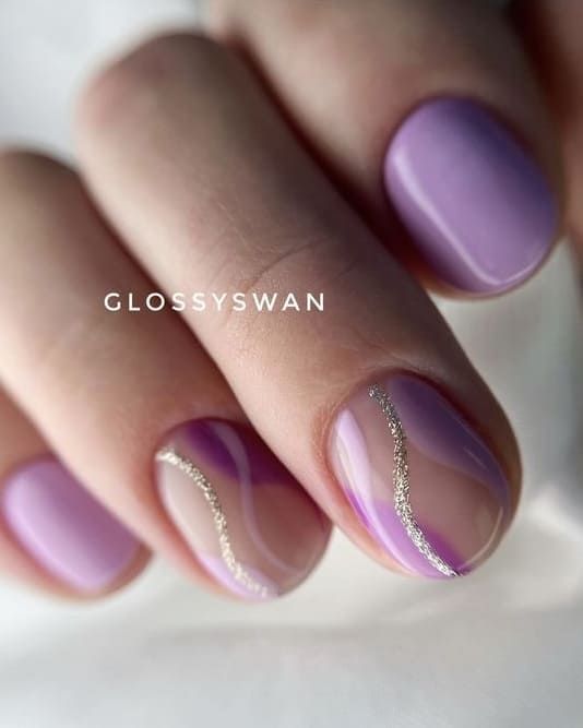 Chic Lavender Gradient Nail Design with Elegant Silver Accents