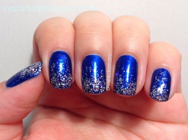 Glamorous Gradient Blue and Silver Glitter Nail Design