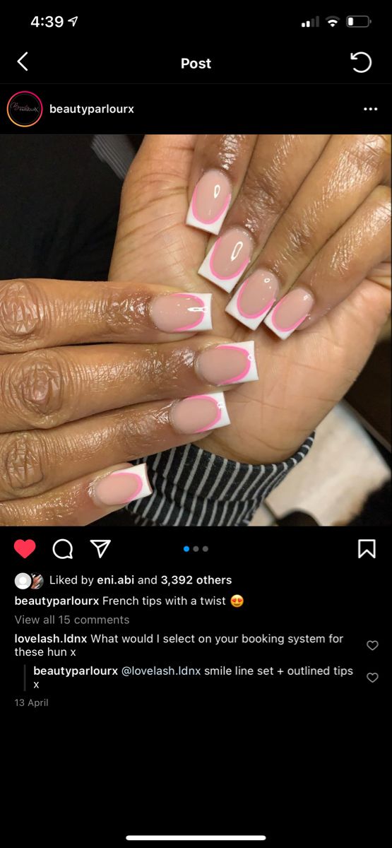 Modern French Tip Nail Design with Soft Pink Base and Vibrant Outline.