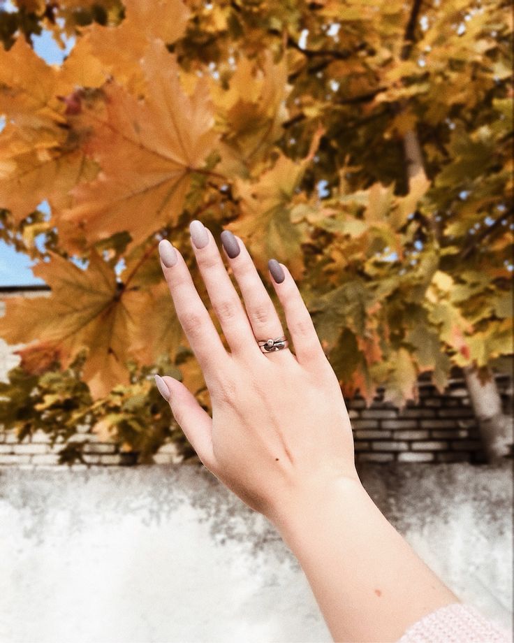 Elegant Autumn-Inspired Gradient Nail Design with Chic Ring Accent.