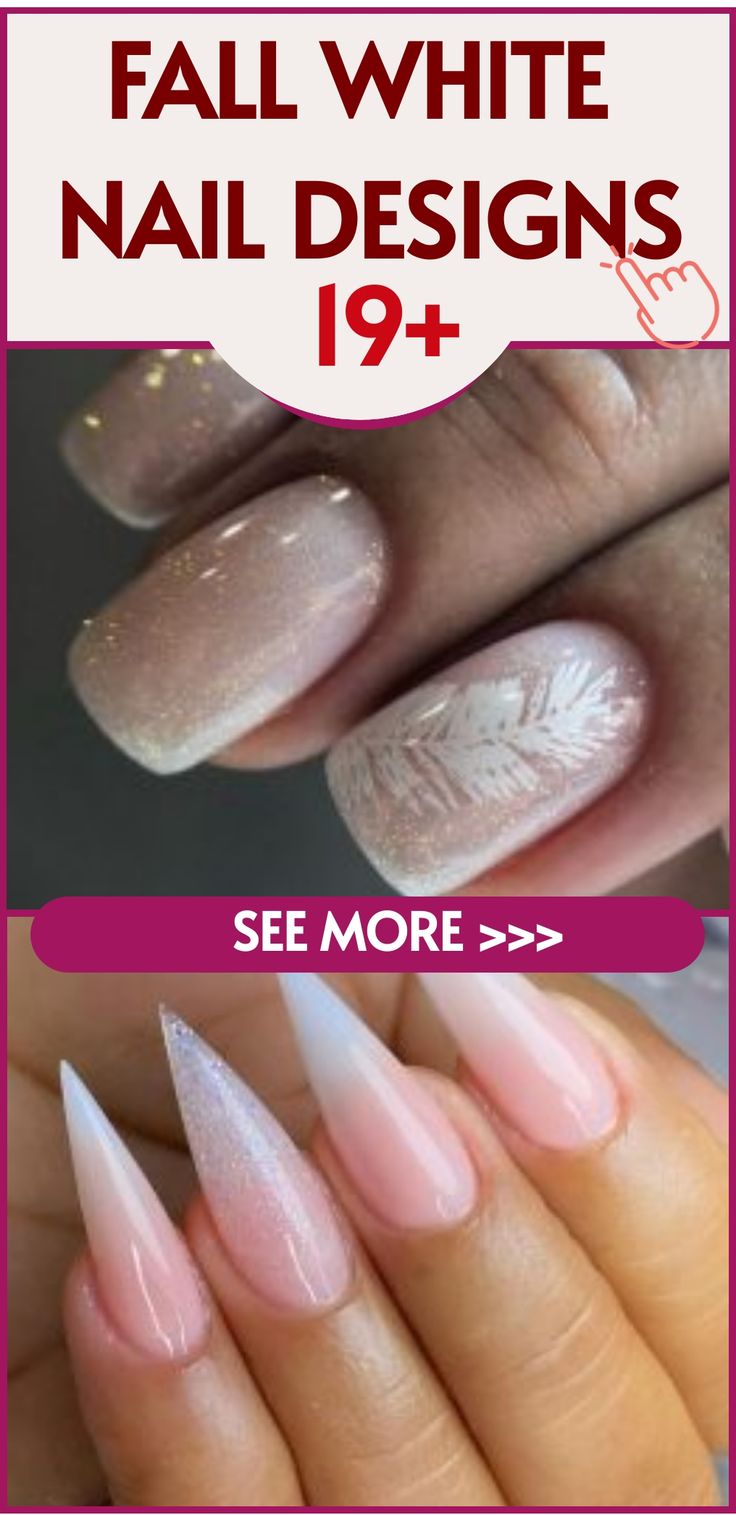 Chic Fall Nail Designs: Sophisticated Soft White Hues and Trendy Shapes.