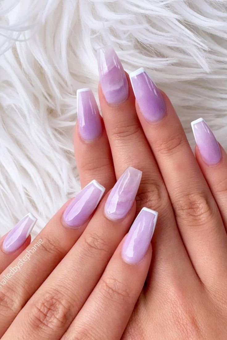 Chic Ombre Nail Design with Lavender, Light Pink, and White French Tips