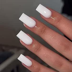 Chic Glossy White Square Nails: Elegant Versatility for Any Occasion