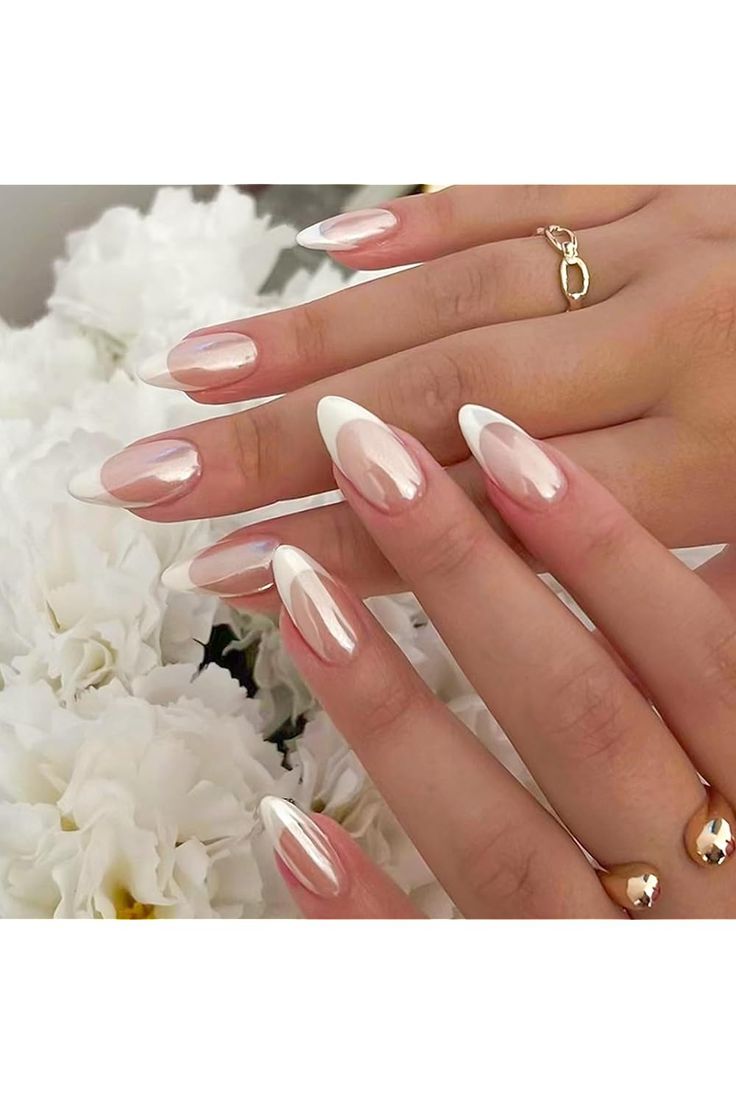 Sophisticated Modern French Manicure with Sheer and Glossy Finishes.