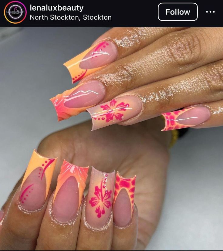 Vibrant Summer Nail Art: Playful Floral and Geometric Patterns with Intricate Detailing