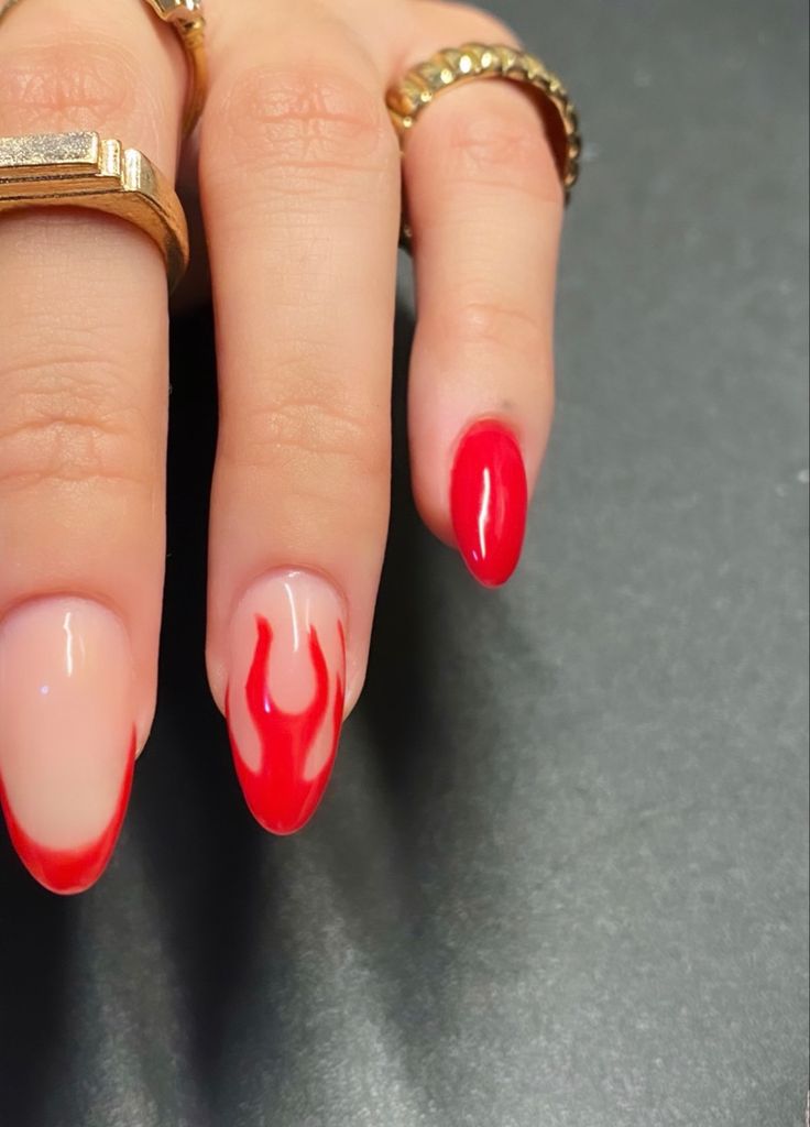 Almond Nails With Flames