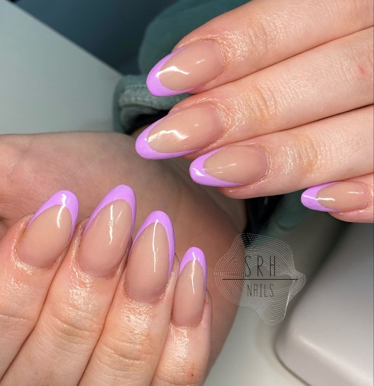 Elegant Chic French Tips with Soft Lavender and Glossy Finish