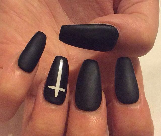 Elegant Matte Black Nails with Minimalist White Accents for a Bold Statement.