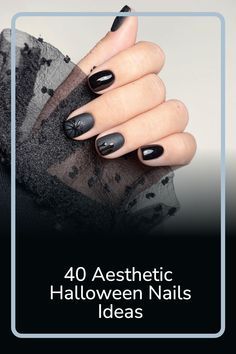 Elegant Halloween Nail Designs: Matte Black with Glossy Accents and Spooky Embellishments