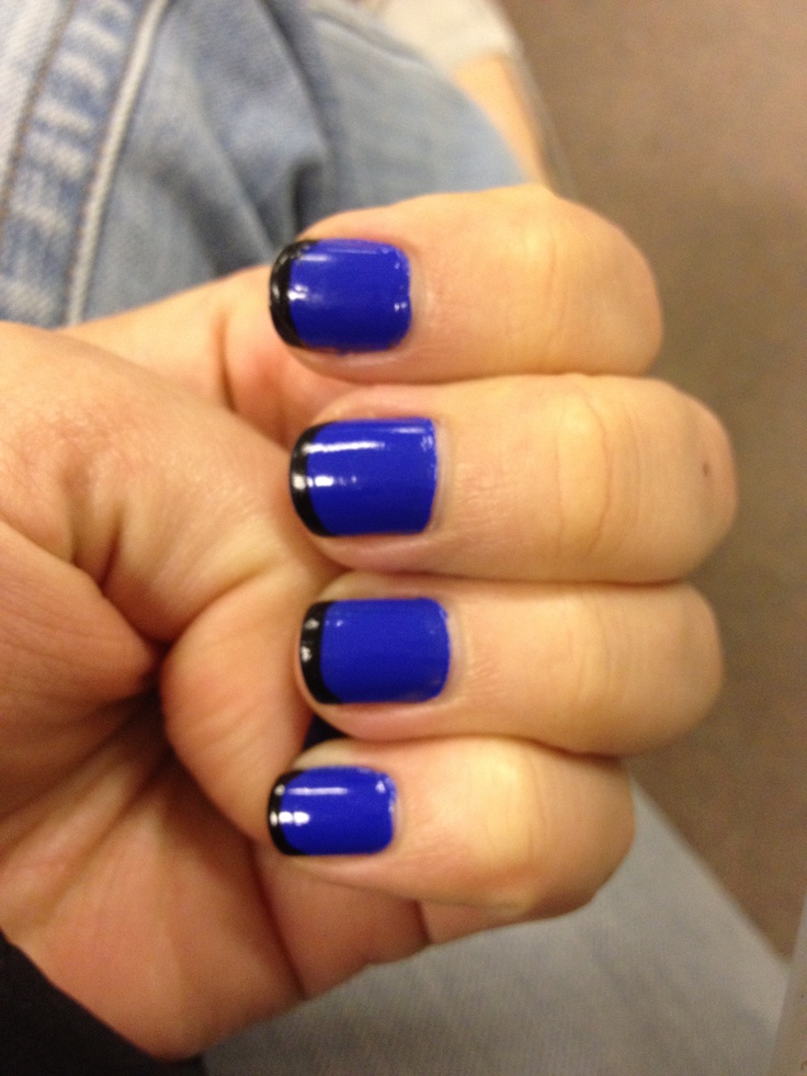 Bold Blue Nails with Black Tips: A Stylish Statement Design for Any Occasion