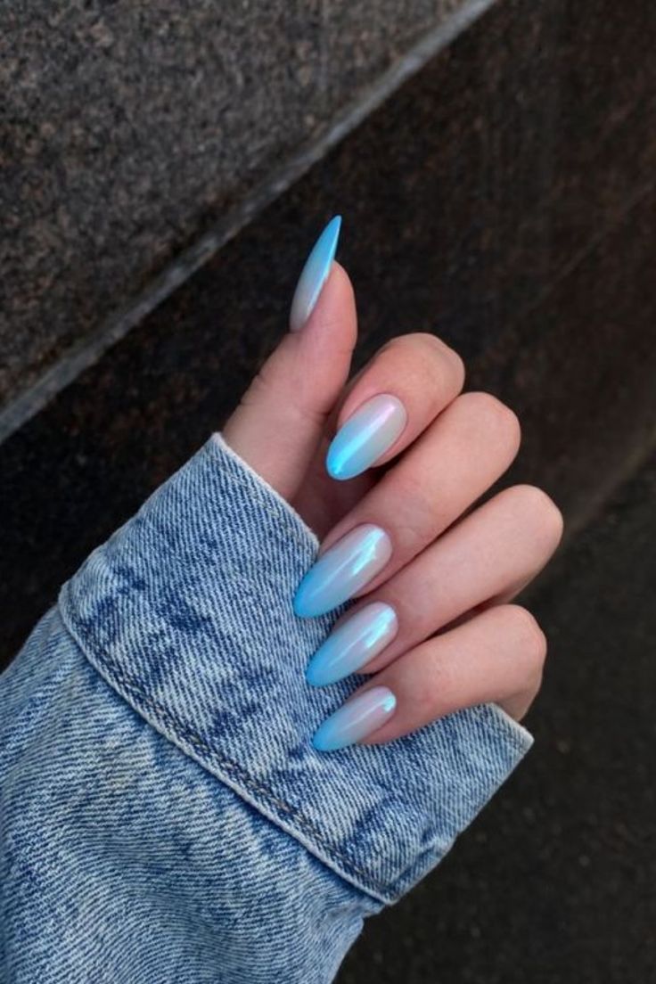 Elegant Ombre Nail Design in Soft Blue with Glossy Finish