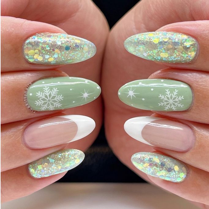 Blue Ombre Nails With Snowflakes