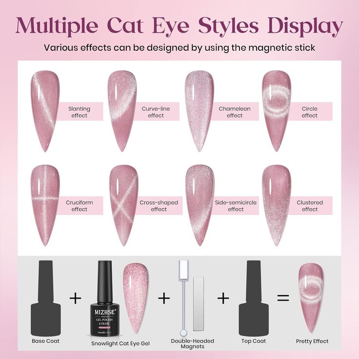 Unique Cat Eye Nail Designs: Magnetic Stick Techniques in Soft Pink Hues.