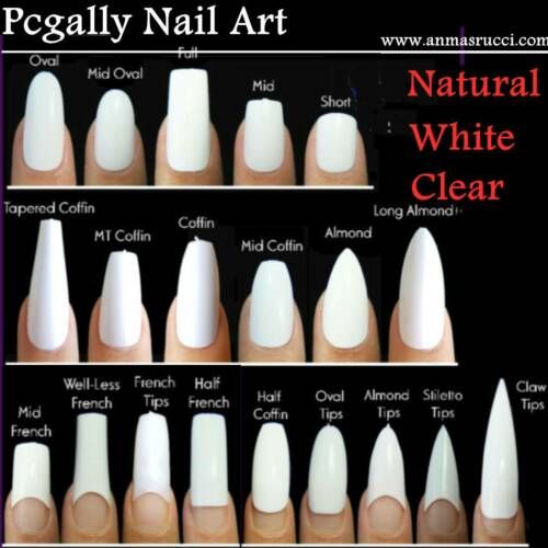 Diverse Nail Shapes and Designs: Tapered Coffin, Almond, and Stiletto Styles for Elegance and Inspiration.