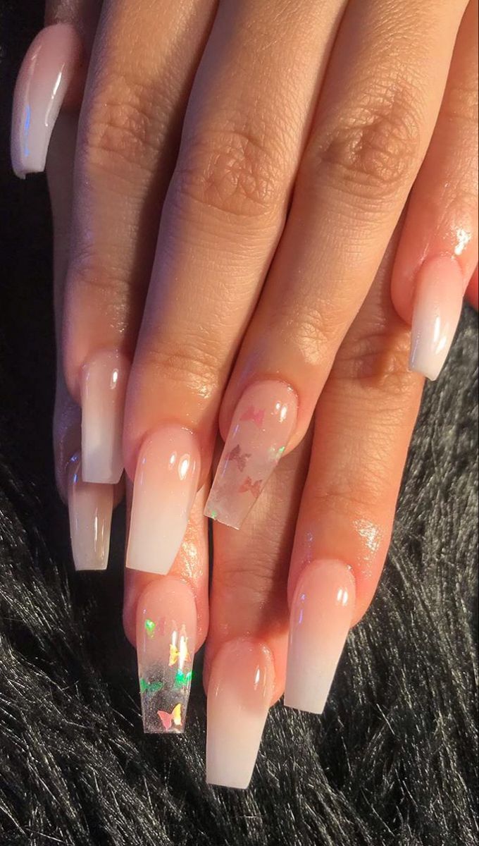 Sophisticated Gradient Nail Design with Iridescent Flakes