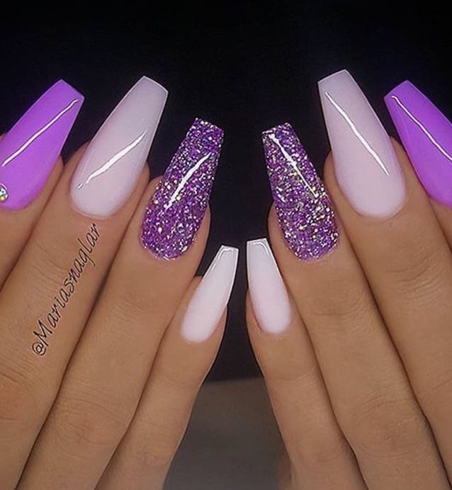 Elegant Bold Lavender and Glittering Purple Nail Design for All Occasions.