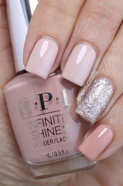 Chic Elegant Nude Nail Design with Soft Pink Base and Sparkling Accent.