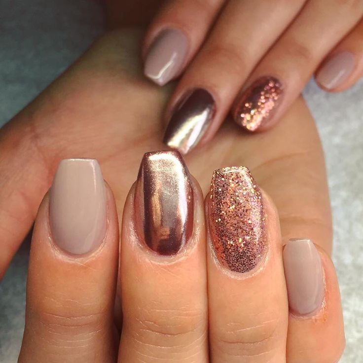 Elegant Sophisticated Nail Design with Muted and Metallic Shades for Everyday Glamour.