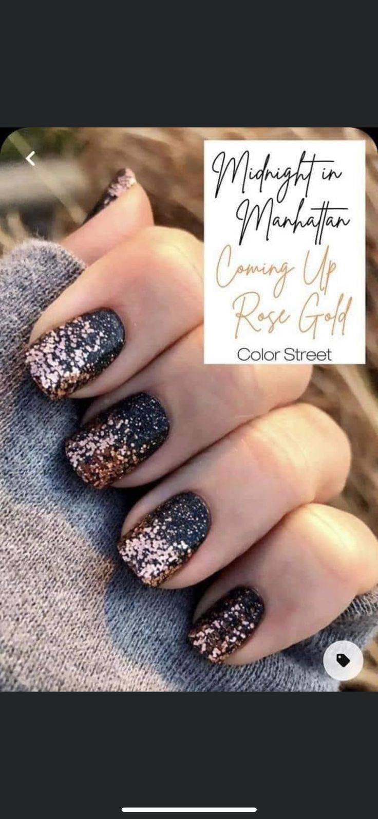 Elegant Gradient Glitter Nail Design: Dark Base to Sparkling Rose Gold Tips