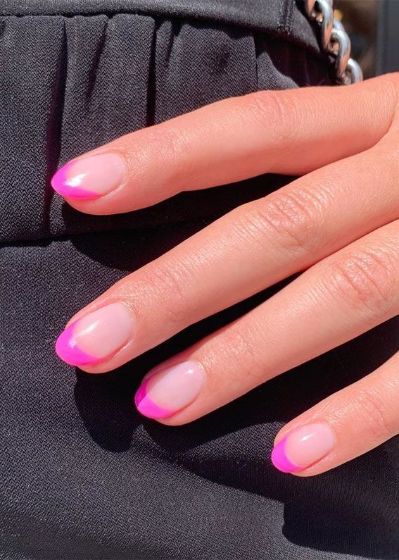 Chic Ombre Nail Design with Vibrant Pink Tips for a Trendy French Manicure Twist.