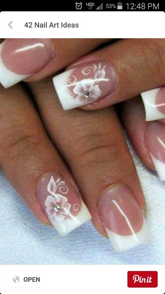 Sophisticated Floral French Manicure: A Blend of Classic Elegance and Modern Design