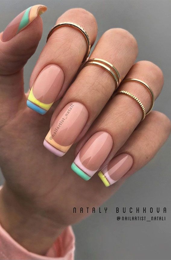 Playful Yet Sophisticated Colorful French Tips for Spring and Summer Elegance.