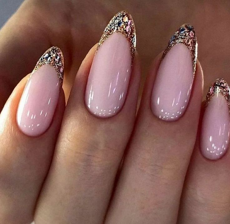 Glamorous Elegant Nude Nails with Glittery French Tips