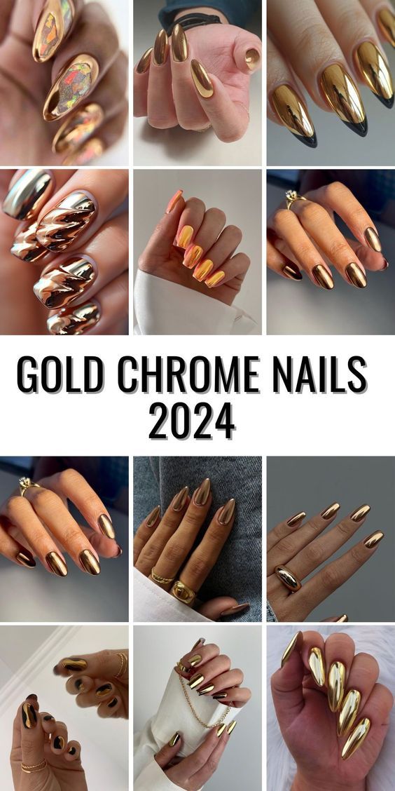 Elegant Gold Chrome Nails: A Chic Blend of Metallic Design and Artistic Flair.