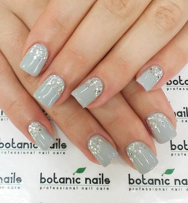 Chic Gray Gradient Nail Design with Sparkling Silver Accents: Perfect for Any Occasion