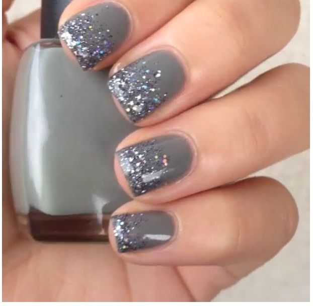 Chic Gray Nail Design with Silver Glitter Accents for Any Occasion