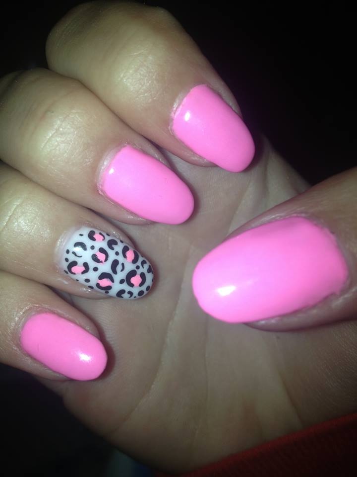 Hot Pink With Leopard Nails