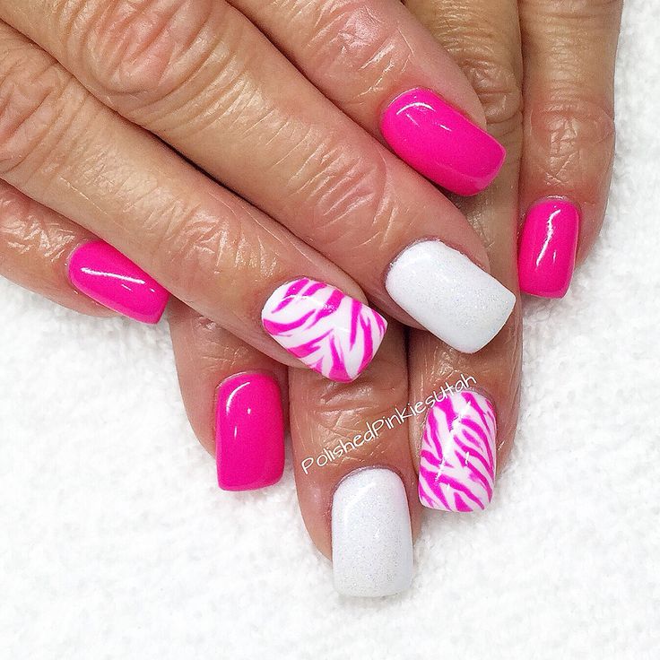 Chic Vibrant Pink and White Zebra Print Nail Design