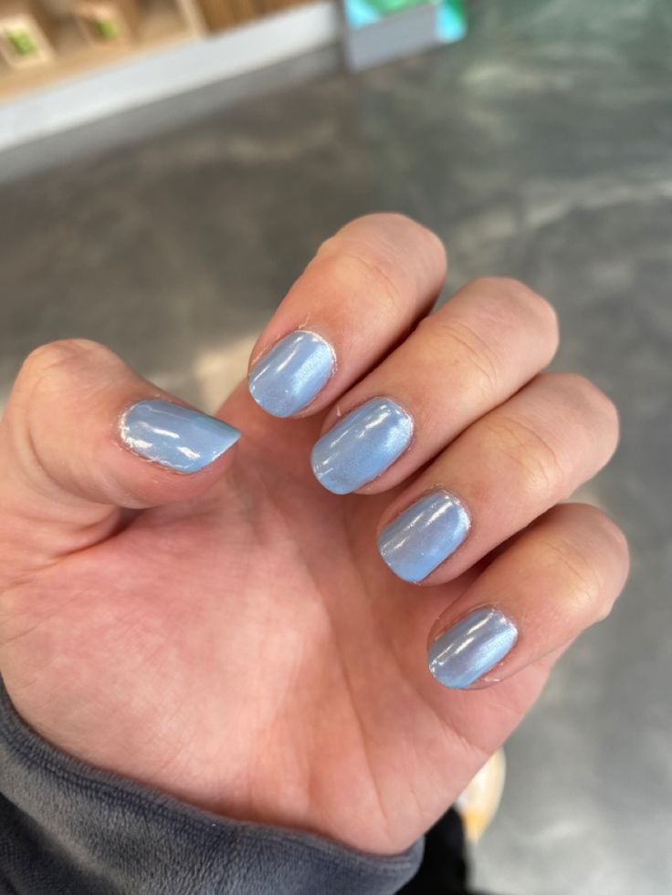 Elegant Soft Blue Nail Polish: Glossy Finish for a Fresh Seasonal Look.