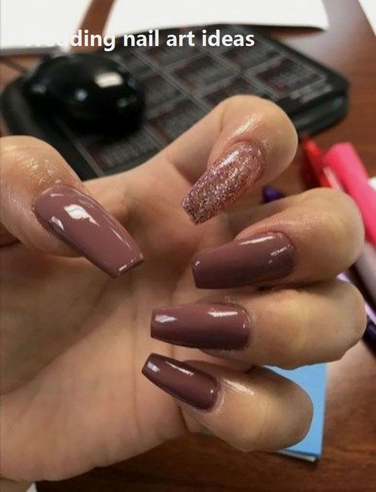 Elegant Earthy Brown Nail Design with Shimmering Glitter Accent