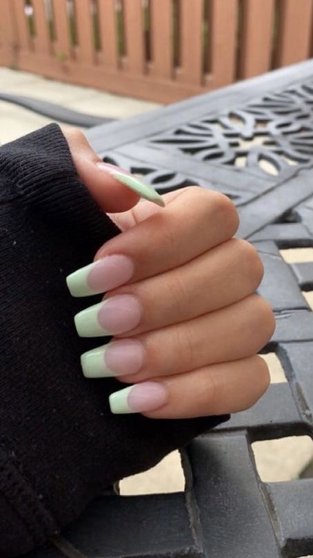 Chic Pastel Green Ombre Nail Design with Modern Long Square Shape.