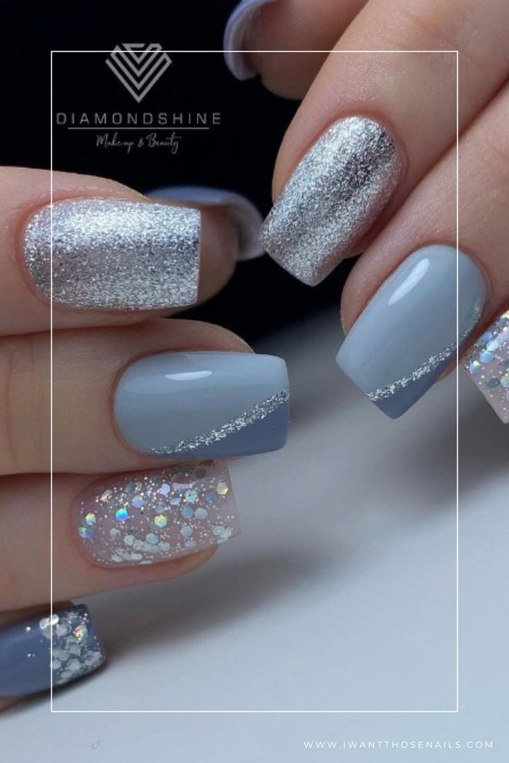 Glamorous Gray and Silver Nail Design: A Modern Elegance for Any Occasion.