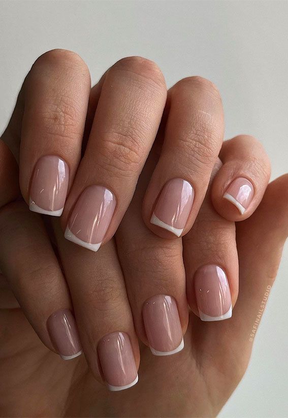 Timeless Elegant French Manicure: Soft Nude Base with Crisp White Tips