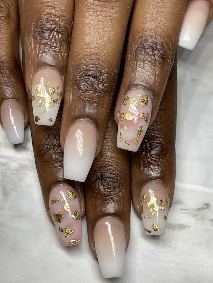 Chic Ombre Nail Design with Gold Foil Accents for a Modern Touch