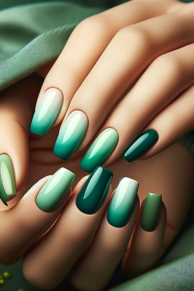 Stunning Ombre Green Nail Design: A Subtle Yet Bold Seasonal Aesthetic.